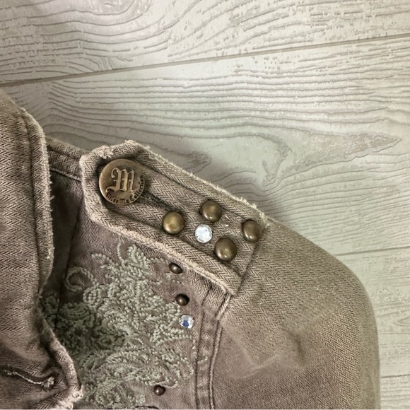 Miss Me Skull Embroidered Utility Denim Jacket Small - Picture 5 of 9